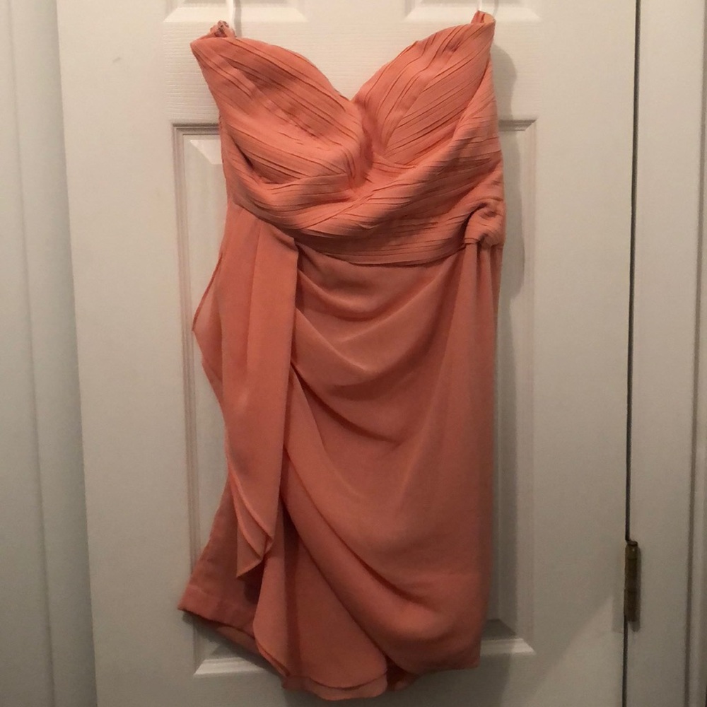 Strapless blush pink dress.